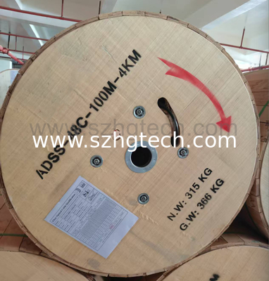 Outdoor 48Cores Fiber Optic Cable ADSS Optical Fiber Cable PE Outer Jacket Span 100M