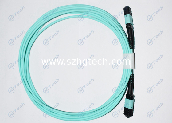8 Cores OM3 Fiber Patch Cables , MPO To LC Cable Aqua Color Inner Ceramic Ferrule