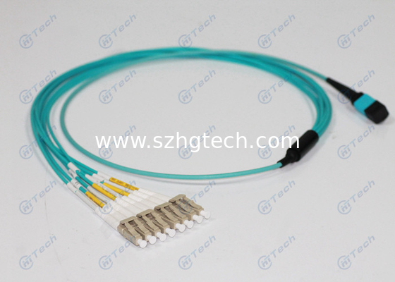 Round Type OM3 MPO-LC Optical Patch Cord , 8 Core Fiber Optic Cable Fan Out Available