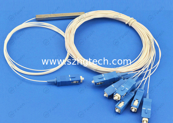High Isolation 1x8 Fiber Optic Cable Splitter Mini Steel Tube Working Wavelength 1310 / 1550
