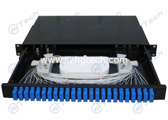 FC 1U 24 Fiber Optic Patch Panel Black Color Clamp Seal Ring Adjustable