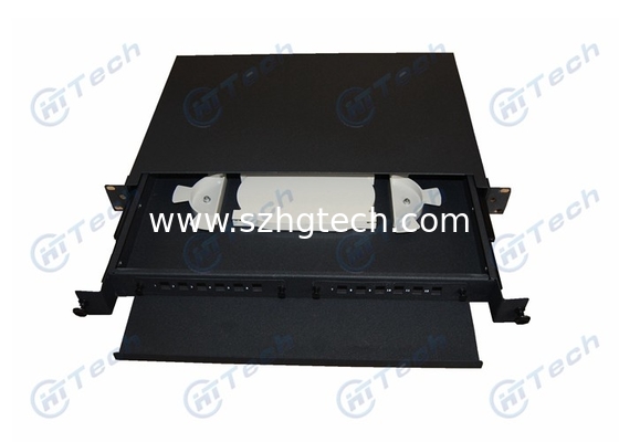 Black Color 12 Port LC Fiber Patch Panel , Drawer Type 1U Fiber Patch Panel With Number