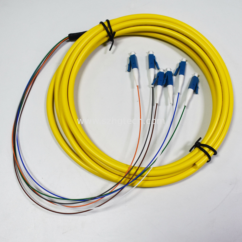 Round Type 6Cores LC Optical Fiber Pigtails Fanout 0.9mm Fiber Pigtails