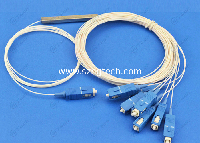 High Isolation 1x8 Fiber Optic Cable Splitter Mini Steel Tube Working Wavelength 1310 / 1550