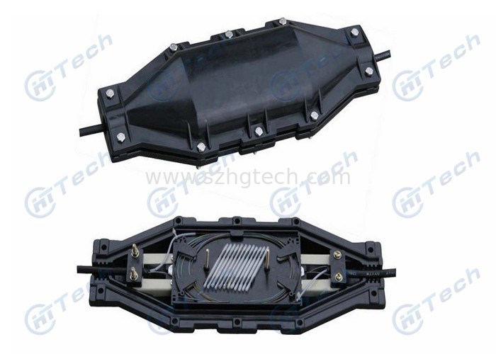 Black Color Fiber Cable Joint Closure , 1 In 1 Out 24 Cores Fiber Joint Box Inline Type