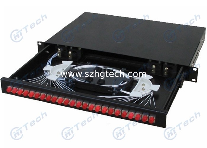 FC 1U 24 Fiber Optic Patch Panel Black Color Clamp Seal Ring Adjustable