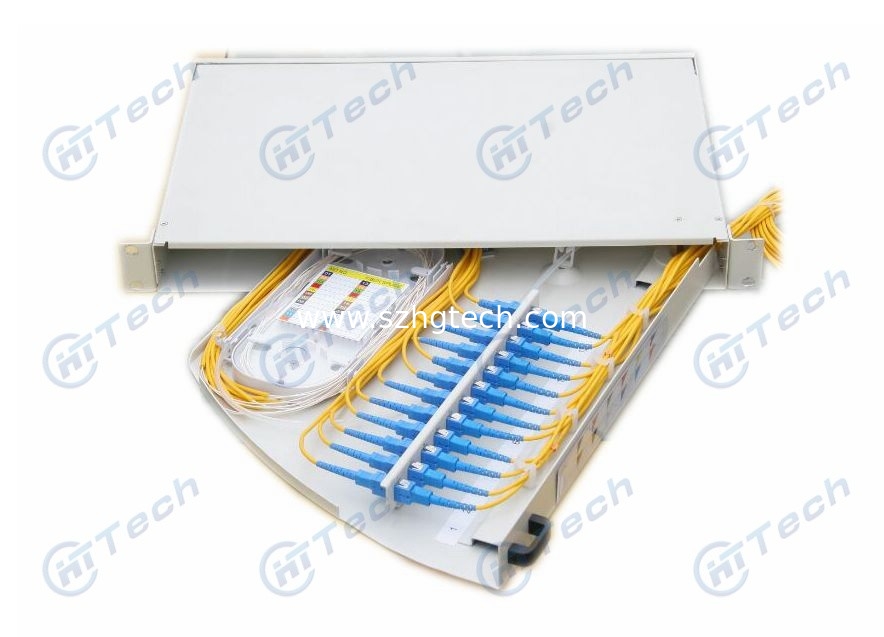 Rotary 1U 24 Port Patch Panel , White Color SC Fiber Patch Panel Wall Mounted