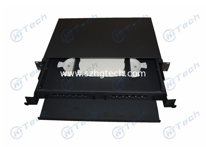 Black Color 12 Port LC Fiber Patch Panel , Drawer Type 1U Fiber Patch Panel With Number